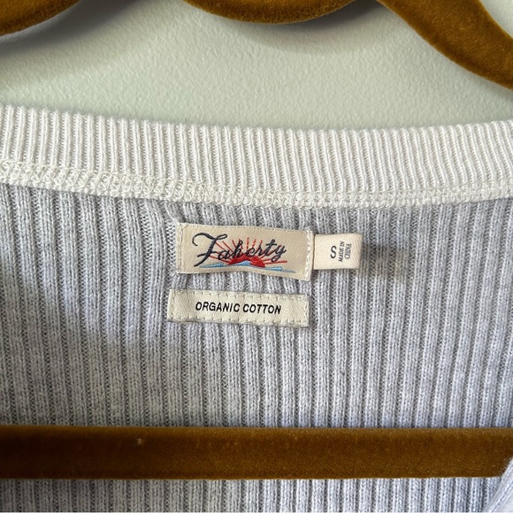 Faherty Light Gray Long-Sleeve Henley with Cream Trim - Picture 2 of 8